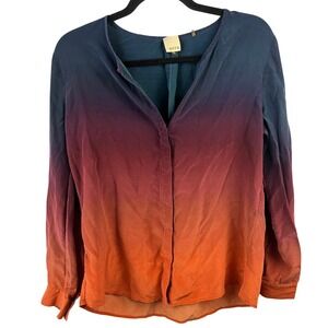 Ecru 100% Silk Vibrant Ombre Long Sleeve Blouse SZS Moody Minimalist Modern